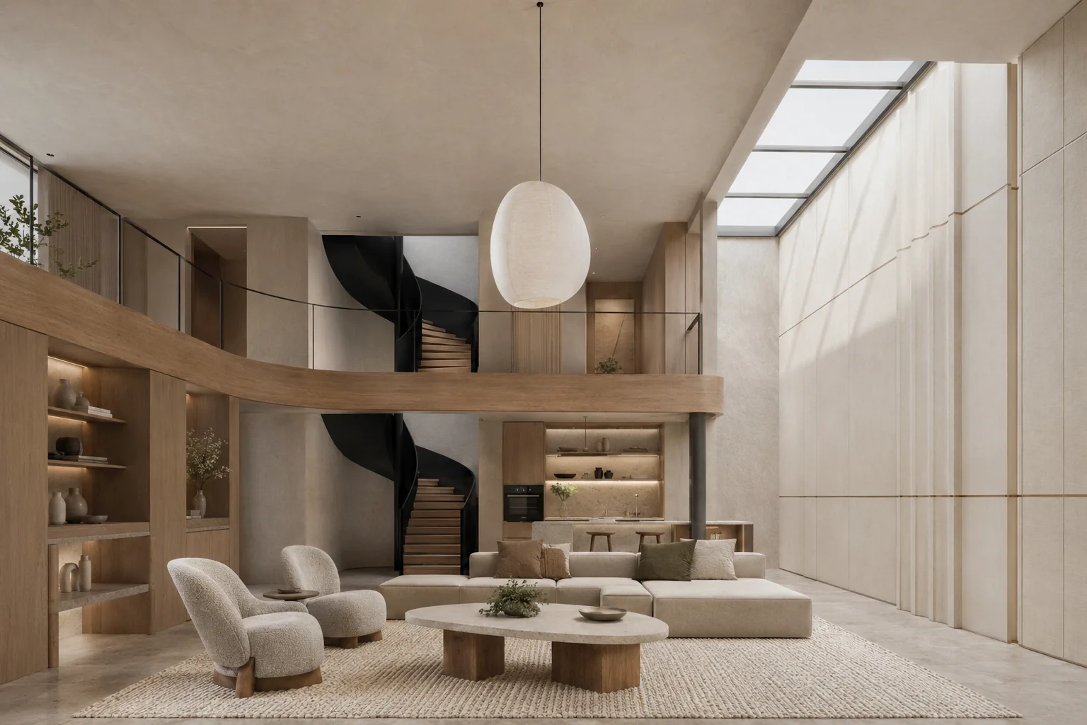 Warm minimalist interior architectural visualisation